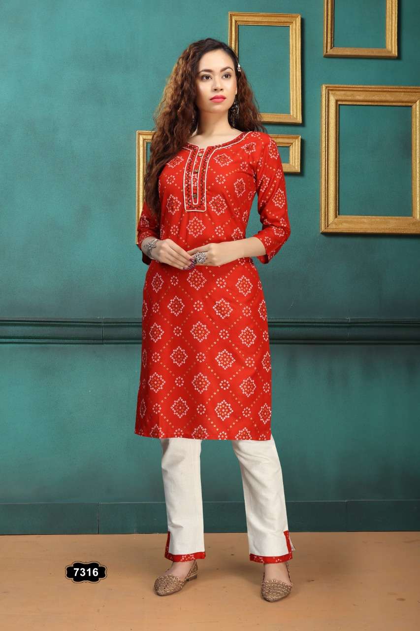 KOHINOOR BY FASHION TALK 7316-A TO 7316-F SERIES DESIGNER STYLISH FANCY COLORFUL BEAUTIFUL PARTY WEAR & ETHNIC WEAR COLLECTION RAYON KURTIS WITH BOTTOM AT WHOLESALE PRICE