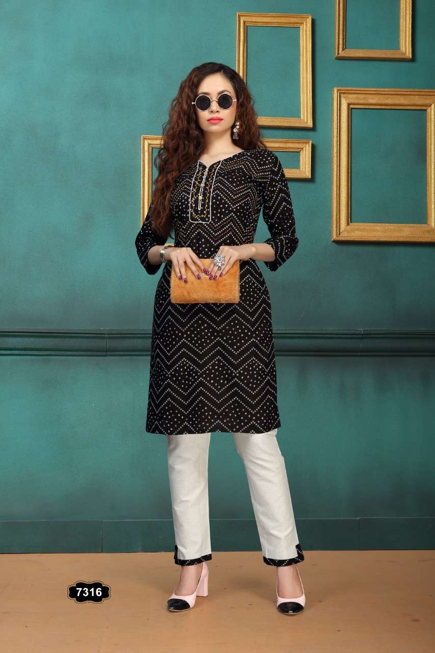 KOHINOOR BY FASHION TALK 7316-A TO 7316-F SERIES DESIGNER STYLISH FANCY COLORFUL BEAUTIFUL PARTY WEAR & ETHNIC WEAR COLLECTION RAYON KURTIS WITH BOTTOM AT WHOLESALE PRICE