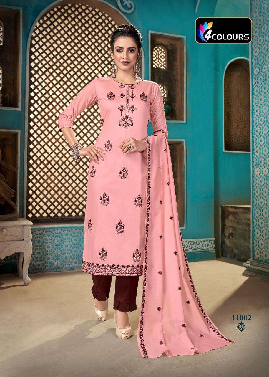 ALEENA BY 4 COLOURS 11001 TO 11005 SERIES BEAUTIFUL SUITS COLORFUL STYLISH FANCY CASUAL WEAR & ETHNIC WEAR HEAVY SILK EMBROIDERED DRESSES AT WHOLESALE PRICE