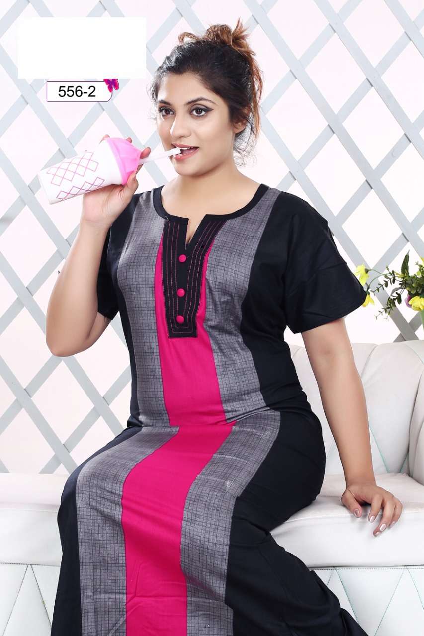 DESIGNER NIGHTY BY KAAMIRI 556-1 TO 556-4 SERIES DESIGNER BEAUTIFUL STYLISH FANCY COLORFUL PARTY WEAR & OCCASIONAL WEAR COTTON GOWNS AT WHOLESALE PRICE