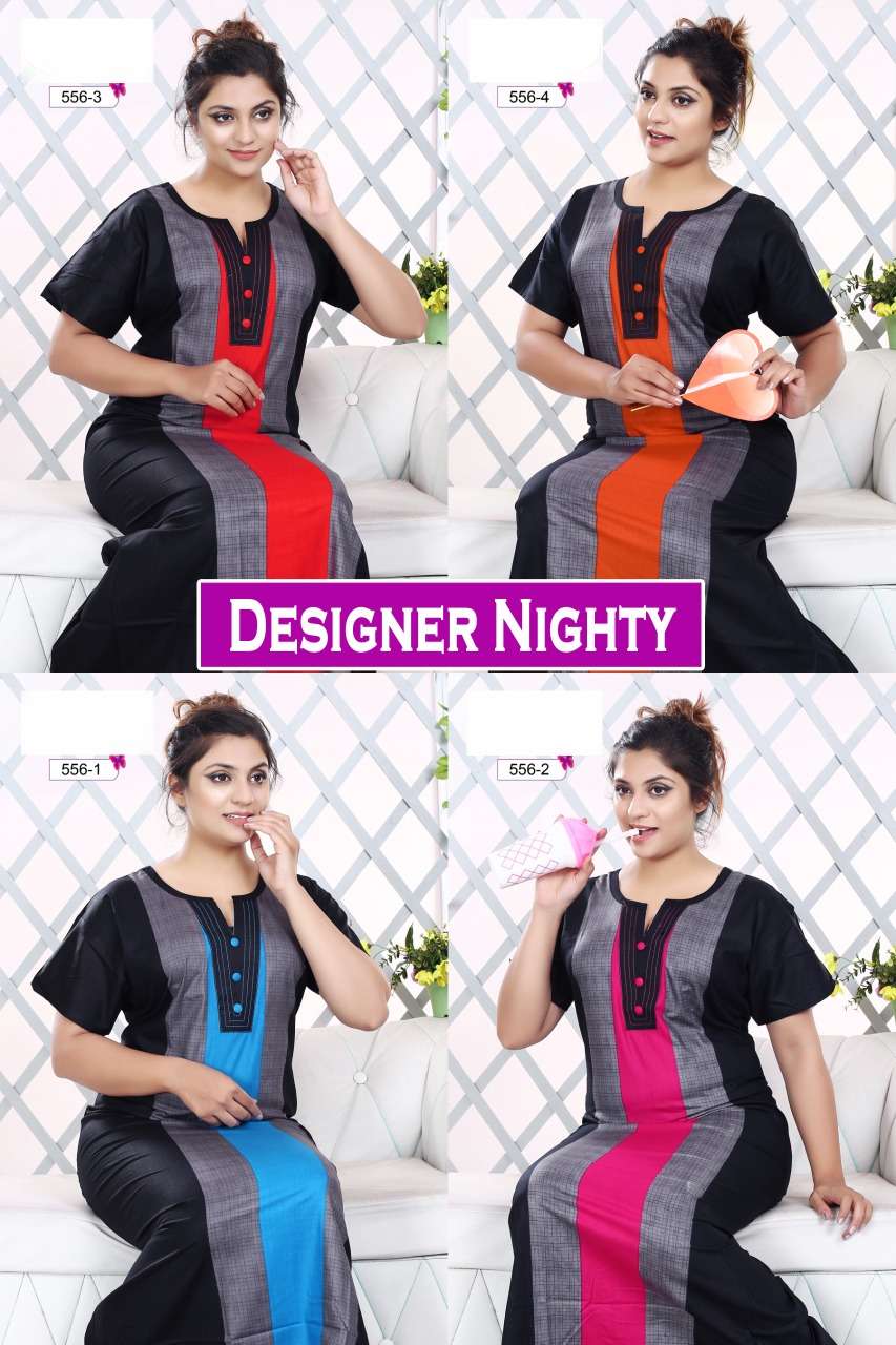 DESIGNER NIGHTY BY KAAMIRI 556-1 TO 556-4 SERIES DESIGNER BEAUTIFUL STYLISH FANCY COLORFUL PARTY WEAR & OCCASIONAL WEAR COTTON GOWNS AT WHOLESALE PRICE