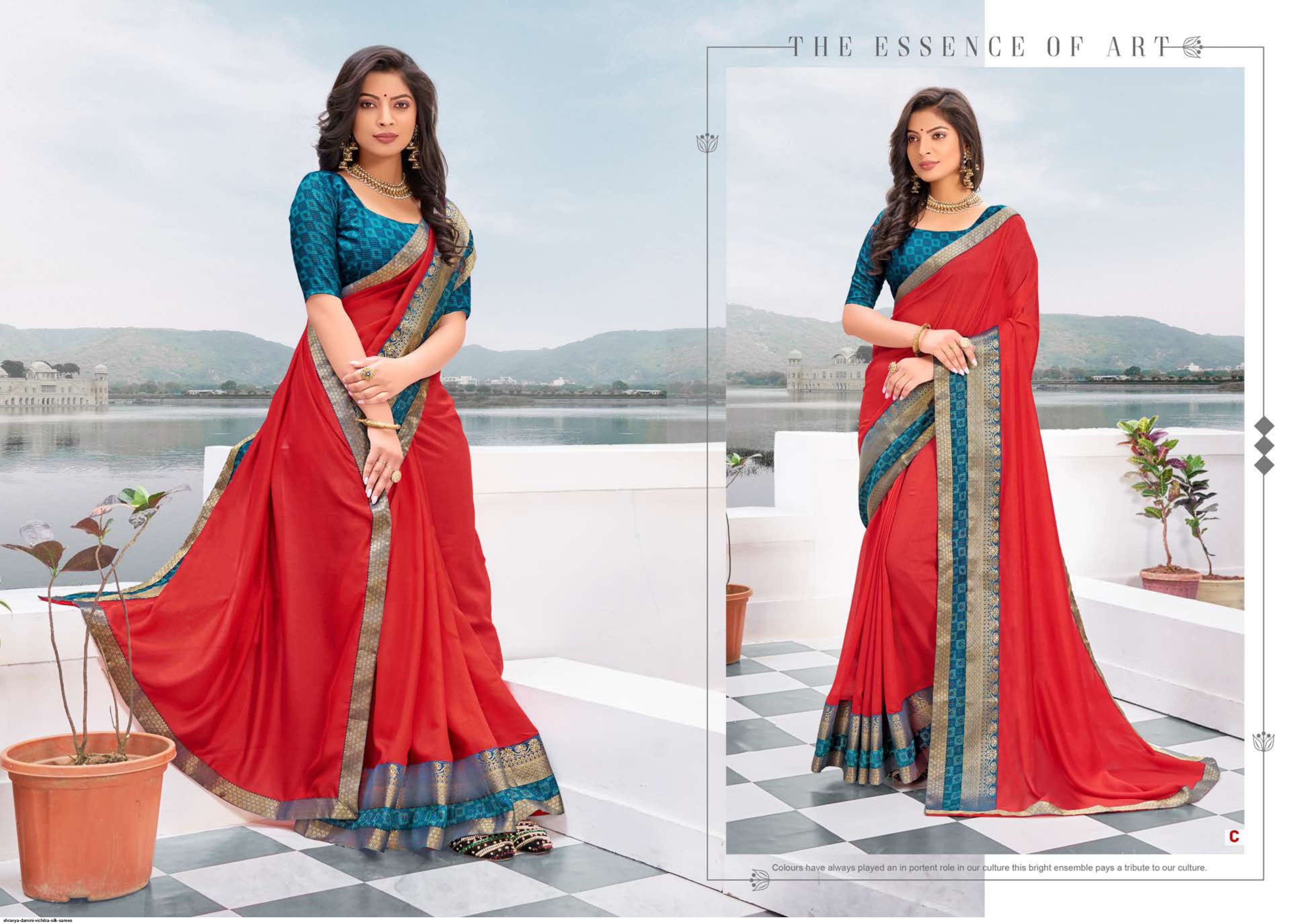 DAMINI BY SHRAVYA FASHION A TO H SERIES INDIAN TRADITIONAL WEAR COLLECTION BEAUTIFUL STYLISH FANCY COLORFUL PARTY WEAR & OCCASIONAL WEAR VICHITRA SILK SAREES AT WHOLESALE PRICE