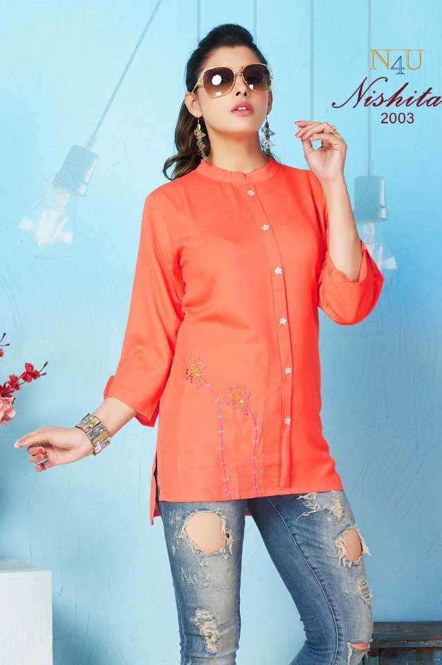 NISHITA BY N4U 2001 TO 2006 SERIES DESIGNER STYLISH FANCY COLORFUL BEAUTIFUL PARTY WEAR & ETHNIC WEAR COLLECTION RAYON EMBROIDERY TOPS AT WHOLESALE PRICE