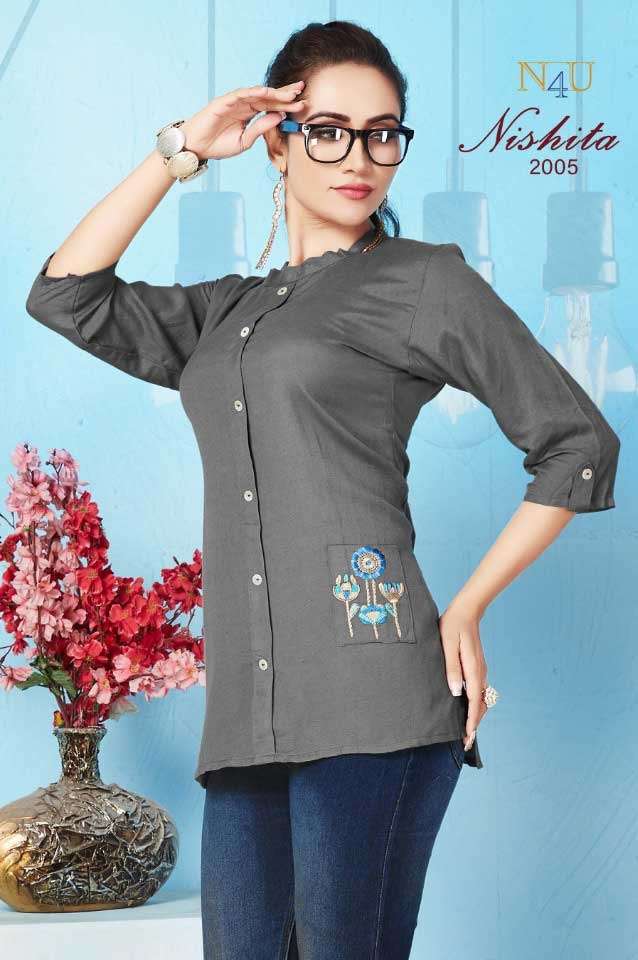 NISHITA BY N4U 2001 TO 2006 SERIES DESIGNER STYLISH FANCY COLORFUL BEAUTIFUL PARTY WEAR & ETHNIC WEAR COLLECTION RAYON EMBROIDERY TOPS AT WHOLESALE PRICE