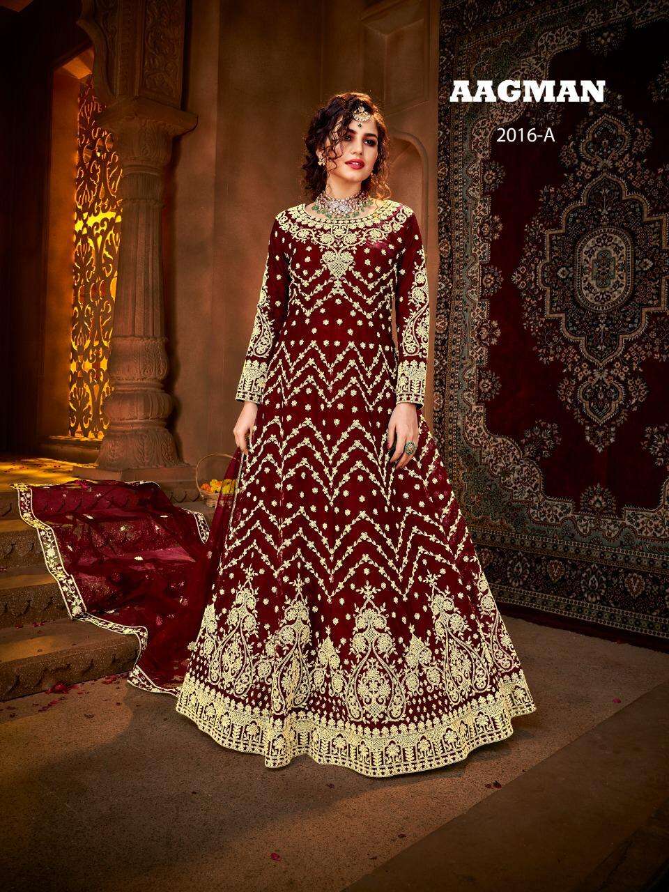 AAGMAN BY AVIGHAYA 2016-A TO 2016-D SERIES BEAUTIFUL STYLISH ANARKALI SUITS FANCY COLORFUL CASUAL WEAR & ETHNIC WEAR & READY TO WEAR NET EMBROIDERED DRESSES AT WHOLESALE PRICE