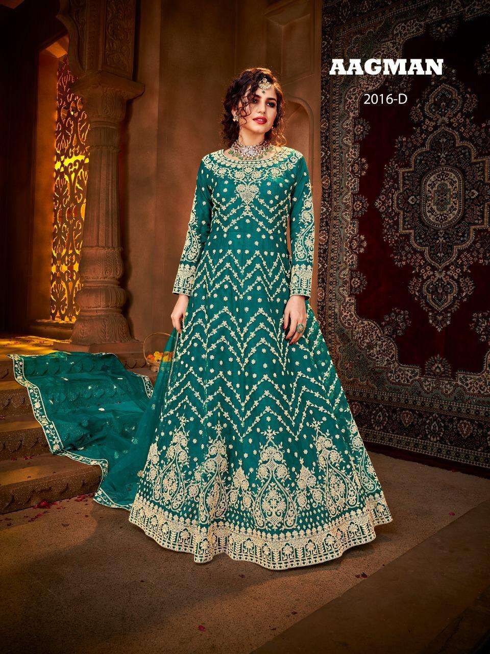 AAGMAN BY AVIGHAYA 2016-A TO 2016-D SERIES BEAUTIFUL STYLISH ANARKALI SUITS FANCY COLORFUL CASUAL WEAR & ETHNIC WEAR & READY TO WEAR NET EMBROIDERED DRESSES AT WHOLESALE PRICE