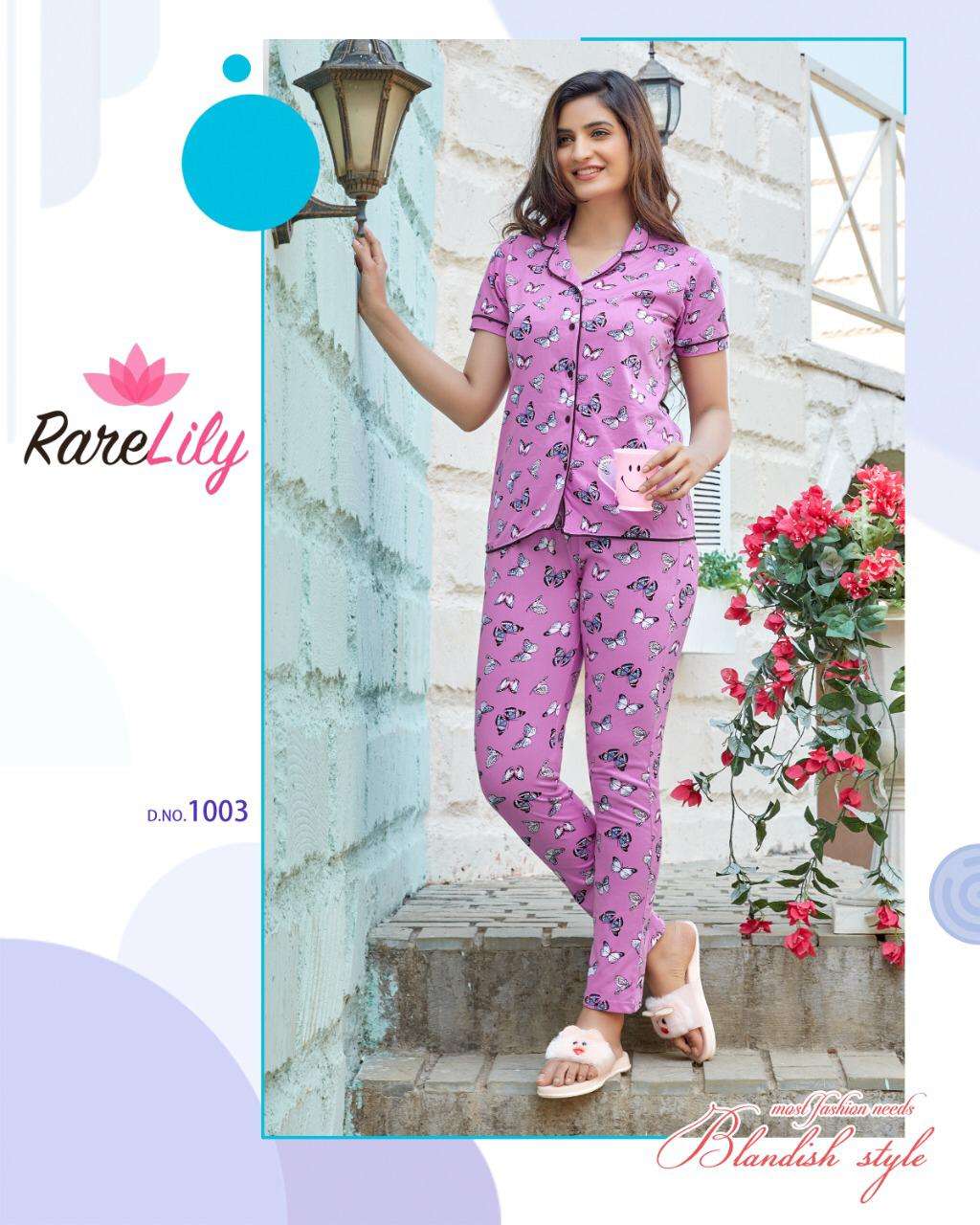 ZIL MIL VOL-4 BY RARE LILY 1001 TO 1007 SERIES BEAUTIFUL STYLISH FANCY COLORFUL CASUAL WEAR & NIGHT WEAR COTTON DIGITAL PRINTS TOPS AND BOTTOM AT WHOLESALE PRICE