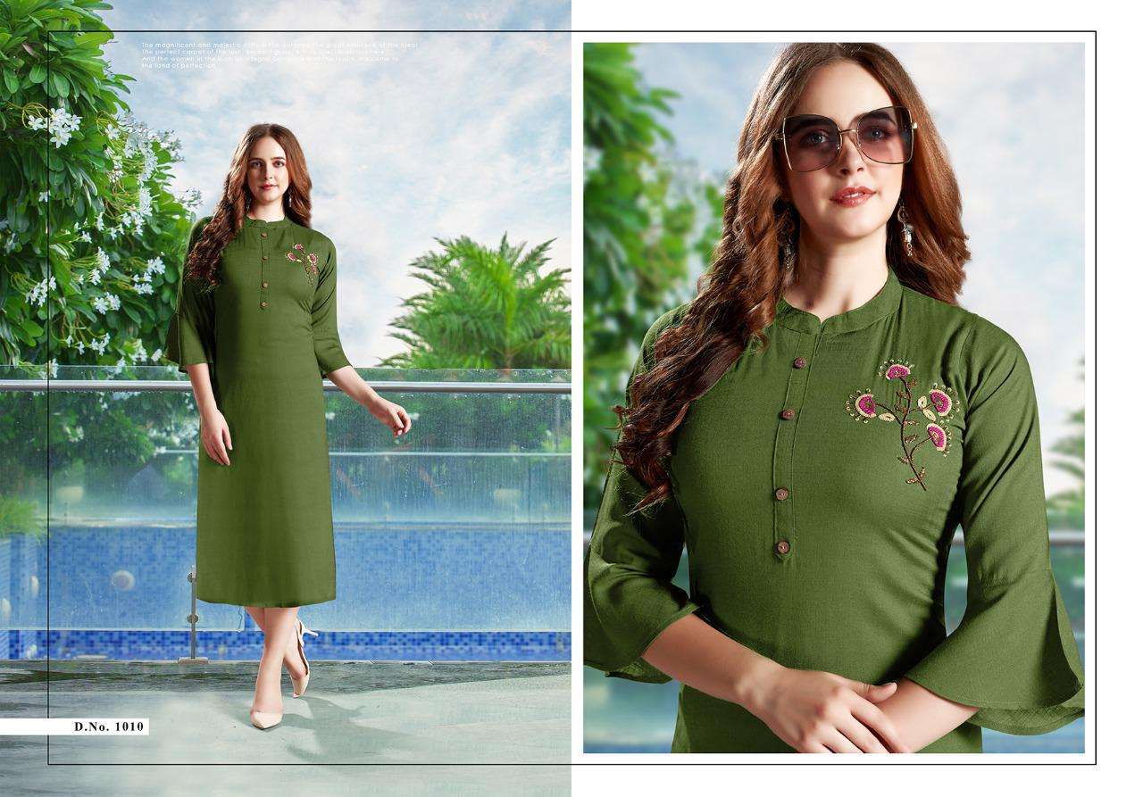 AAROHI BY SHUBH NX 1001 TO 1010 SERIES DESIGNER STYLISH FANCY COLORFUL BEAUTIFUL PARTY WEAR & ETHNIC WEAR COLLECTION RAYON SLUB WITH WORK KURTIS AT WHOLESALE PRICE