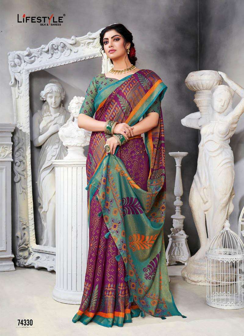 COTTON CLUB VOL-1 BY LIFESTYLE SAREES 74321 TO 74330 SERIES INDIAN TRADITIONAL WEAR COLLECTION BEAUTIFUL STYLISH FANCY COLORFUL PARTY WEAR & OCCASIONAL WEAR COTTON BRASSO SAREES AT WHOLESALE PRICE