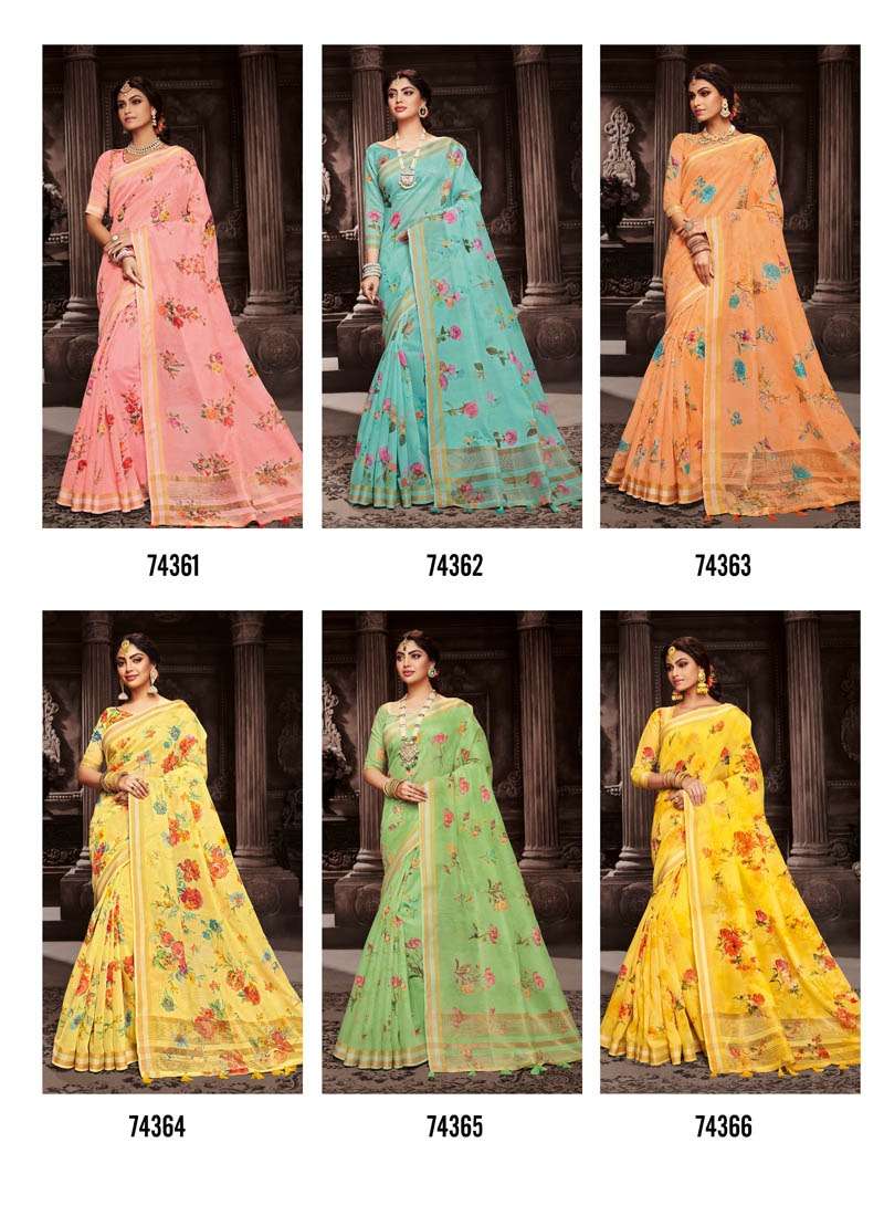 VATIKA COTTON BY LIFESTYLE SAREES 74361 TO 74366 SERIES INDIAN TRADITIONAL WEAR COLLECTION BEAUTIFUL STYLISH FANCY COLORFUL PARTY WEAR & OCCASIONAL WEAR COTTON BRASSO SAREES AT WHOLESALE PRICE