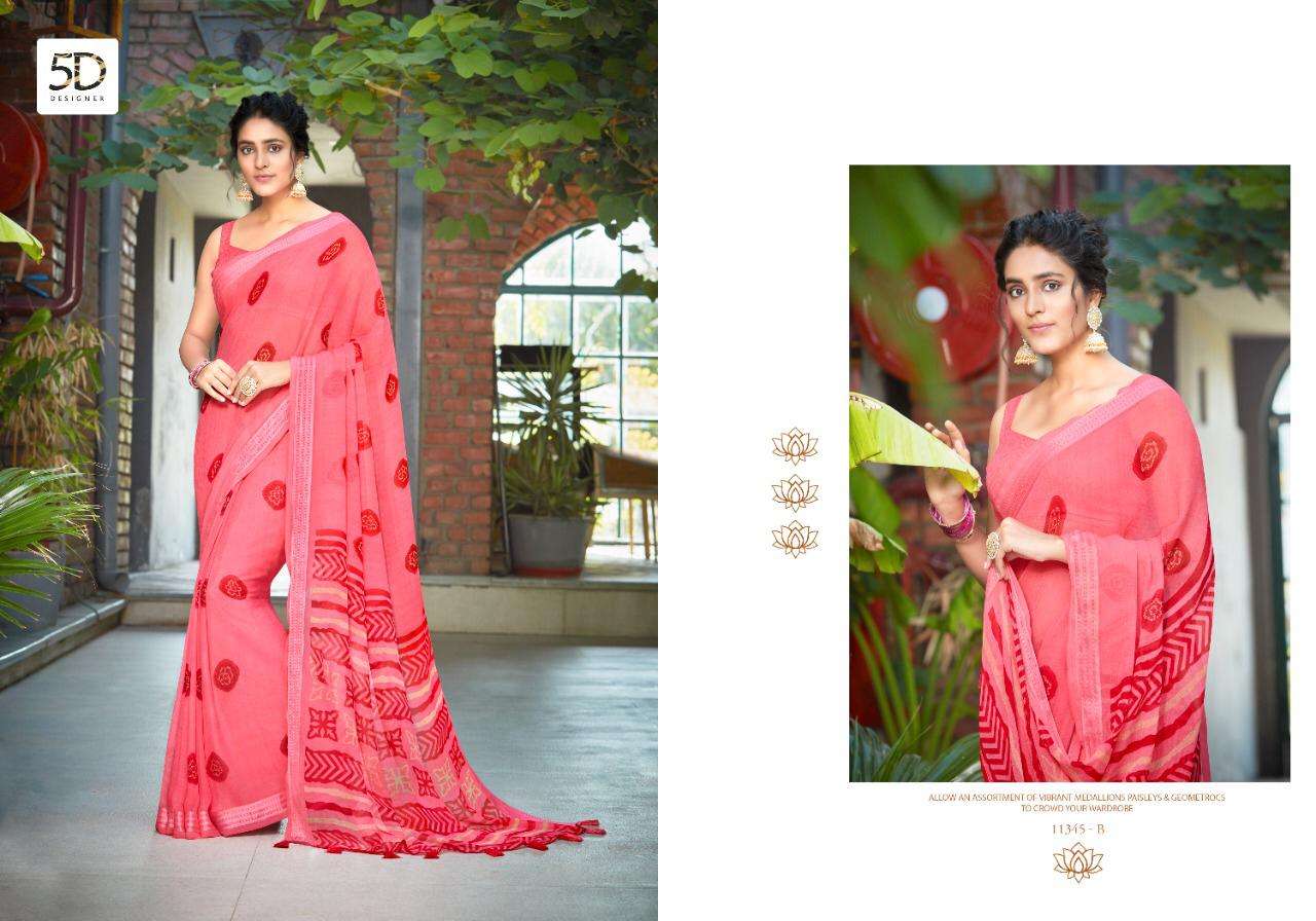 JODHA VOL-7 BY 5D DESIGNER 11345-A TO 11345-H SERIES INDIAN TRADITIONAL WEAR COLLECTION BEAUTIFUL STYLISH FANCY COLORFUL PARTY WEAR & OCCASIONAL WEAR PURE GEORGETTE SAREES AT WHOLESALE PRICE