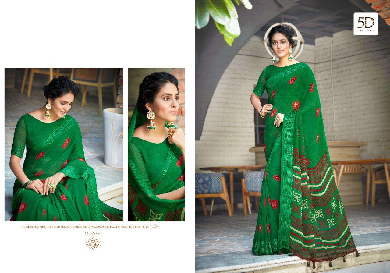 JODHA VOL-7 BY 5D DESIGNER 11345-A TO 11345-H SERIES INDIAN TRADITIONAL WEAR COLLECTION BEAUTIFUL STYLISH FANCY COLORFUL PARTY WEAR & OCCASIONAL WEAR PURE GEORGETTE SAREES AT WHOLESALE PRICE