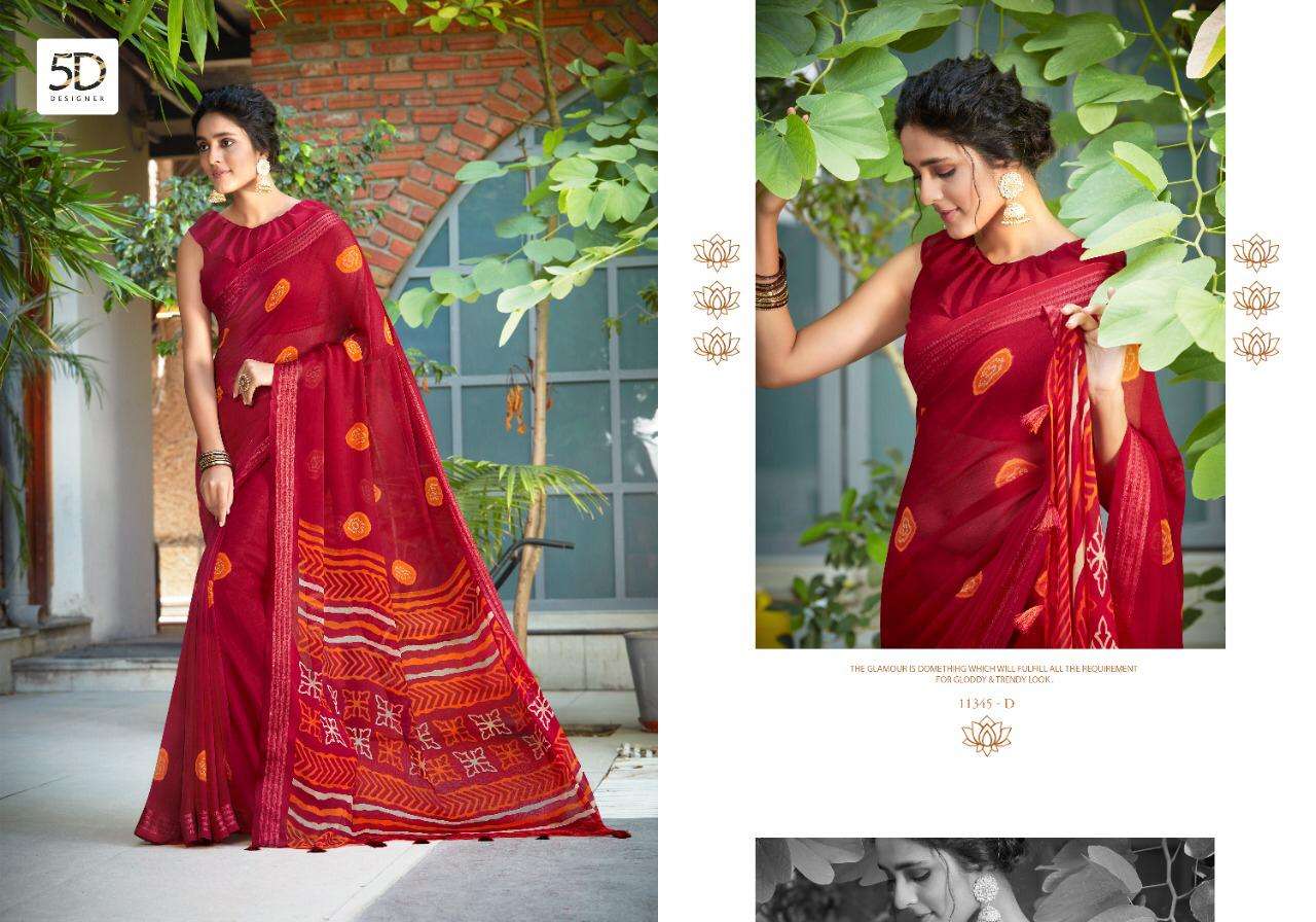 JODHA VOL-7 BY 5D DESIGNER 11345-A TO 11345-H SERIES INDIAN TRADITIONAL WEAR COLLECTION BEAUTIFUL STYLISH FANCY COLORFUL PARTY WEAR & OCCASIONAL WEAR PURE GEORGETTE SAREES AT WHOLESALE PRICE