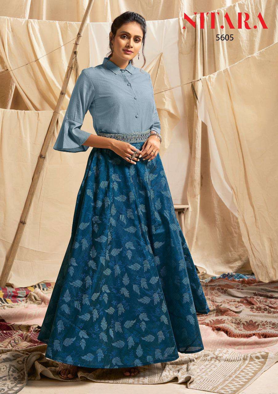 SPARKLES VOL-6 BY NITARA 5601 TO 5606 SERIES DESIGNER STYLISH FANCY COLORFUL BEAUTIFUL PARTY WEAR & ETHNIC WEAR COLLECTION SILK TOPS WITH SKIRTS AT WHOLESALE PRICE