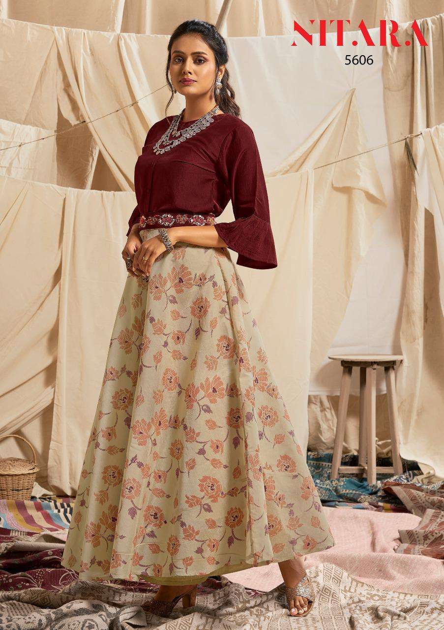 SPARKLES VOL-6 BY NITARA 5601 TO 5606 SERIES DESIGNER STYLISH FANCY COLORFUL BEAUTIFUL PARTY WEAR & ETHNIC WEAR COLLECTION SILK TOPS WITH SKIRTS AT WHOLESALE PRICE