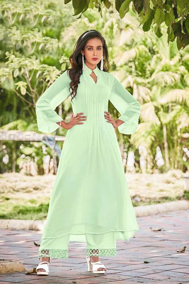 HAYA HIT DESIGN 1006 COLOURS BY HAYA 1006-A TO 1006-C SERIES STYLISH FANCY BEAUTIFUL COLORFUL CASUAL WEAR & ETHNIC WEAR PURE GEORGETTE KURTIS WITH BOTTOM AT WHOLESALE PRICE