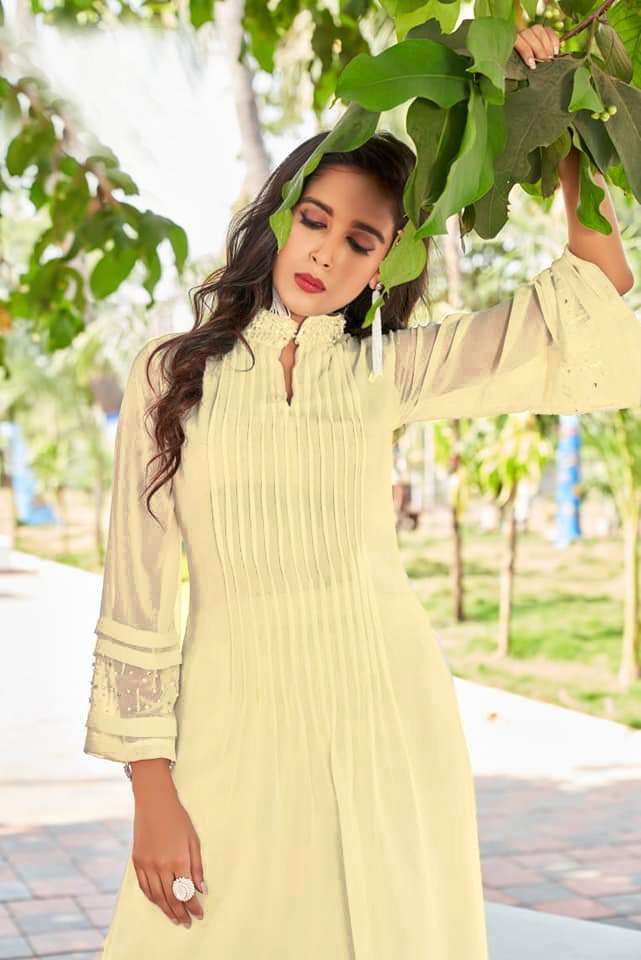 HAYA HIT DESIGN 1006 COLOURS BY HAYA 1006-A TO 1006-C SERIES STYLISH FANCY BEAUTIFUL COLORFUL CASUAL WEAR & ETHNIC WEAR PURE GEORGETTE KURTIS WITH BOTTOM AT WHOLESALE PRICE