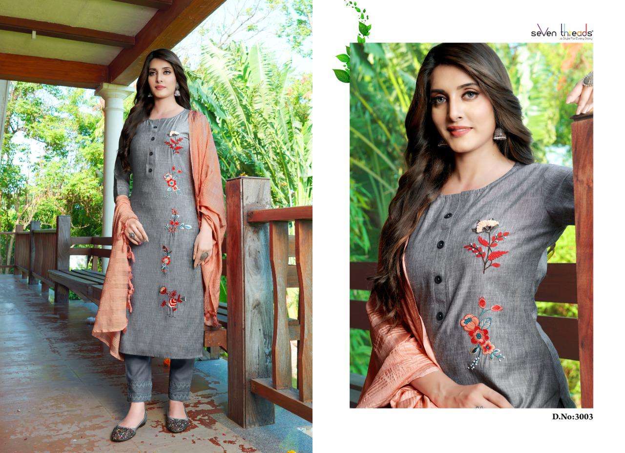 EVA BY SEVEN THREADS 3001 TO 3007 SERIES BEAUTIFUL SUITS COLORFUL STYLISH FANCY CASUAL WEAR & ETHNIC WEAR PURE VISCOSE SLUB DRESSES AT WHOLESALE PRICE