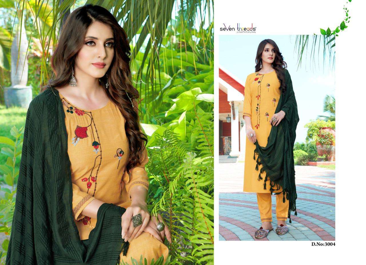 EVA BY SEVEN THREADS 3001 TO 3007 SERIES BEAUTIFUL SUITS COLORFUL STYLISH FANCY CASUAL WEAR & ETHNIC WEAR PURE VISCOSE SLUB DRESSES AT WHOLESALE PRICE