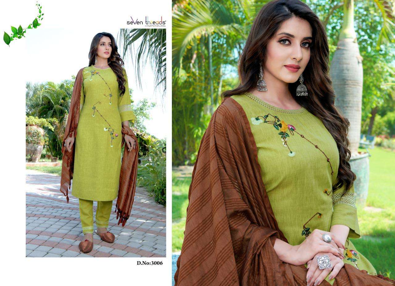 EVA BY SEVEN THREADS 3001 TO 3007 SERIES BEAUTIFUL SUITS COLORFUL STYLISH FANCY CASUAL WEAR & ETHNIC WEAR PURE VISCOSE SLUB DRESSES AT WHOLESALE PRICE