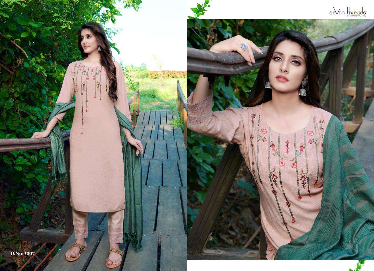 EVA BY SEVEN THREADS 3001 TO 3007 SERIES BEAUTIFUL SUITS COLORFUL STYLISH FANCY CASUAL WEAR & ETHNIC WEAR PURE VISCOSE SLUB DRESSES AT WHOLESALE PRICE