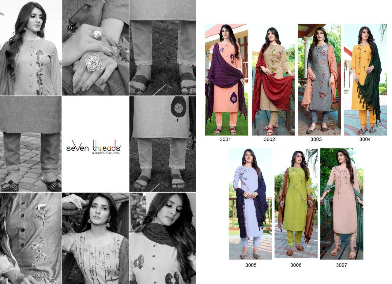 EVA BY SEVEN THREADS 3001 TO 3007 SERIES BEAUTIFUL SUITS COLORFUL STYLISH FANCY CASUAL WEAR & ETHNIC WEAR PURE VISCOSE SLUB DRESSES AT WHOLESALE PRICE