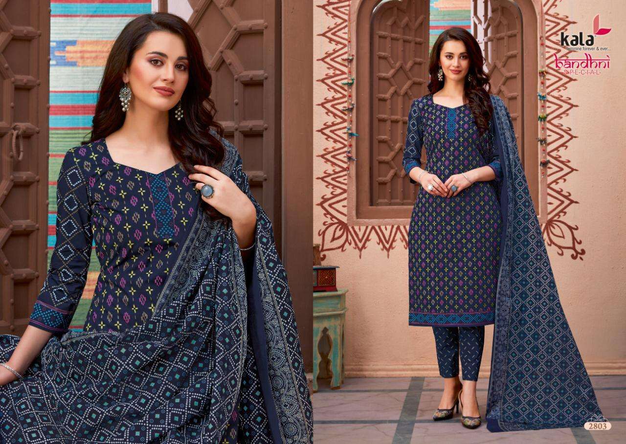 BANDHANI SPECIAL VOL-2 BY KALA 2801 TO 2812 SERIES BEAUTIFUL STYLISH SUITS FANCY COLORFUL CASUAL WEAR & ETHNIC WEAR & READY TO WEAR PURE COTTON DRESSES AT WHOLESALE PRICE