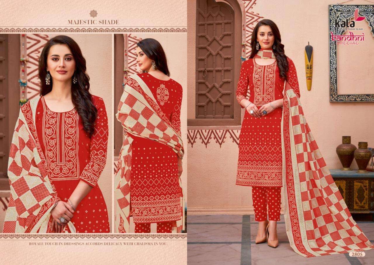 BANDHANI SPECIAL VOL-2 BY KALA 2801 TO 2812 SERIES BEAUTIFUL STYLISH SUITS FANCY COLORFUL CASUAL WEAR & ETHNIC WEAR & READY TO WEAR PURE COTTON DRESSES AT WHOLESALE PRICE