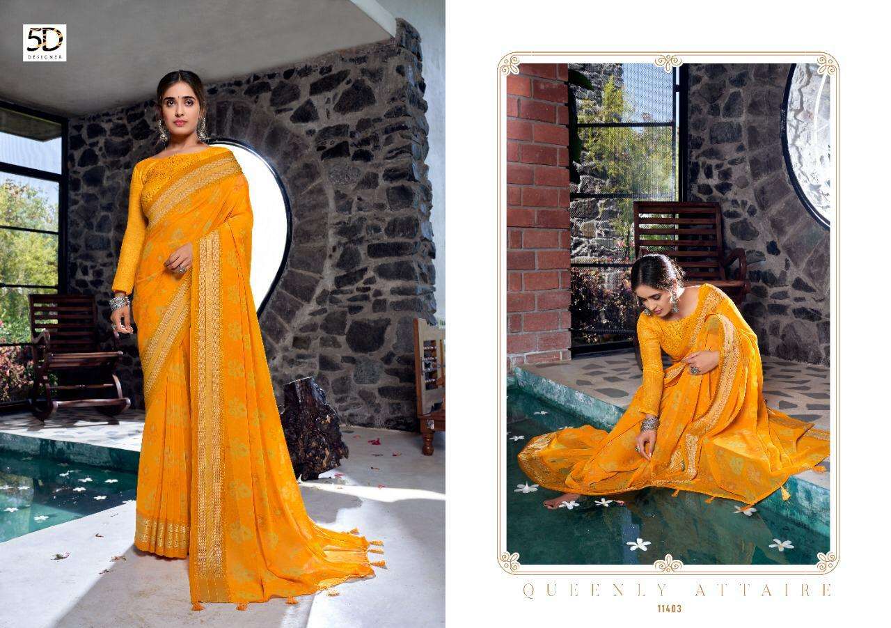 VANSHA BY 5D DESIGNER 11401 TO 11405 SERIES INDIAN TRADITIONAL WEAR COLLECTION BEAUTIFUL STYLISH FANCY COLORFUL PARTY WEAR & OCCASIONAL WEAR PURE GEORGETTE SAREES AT WHOLESALE PRICE