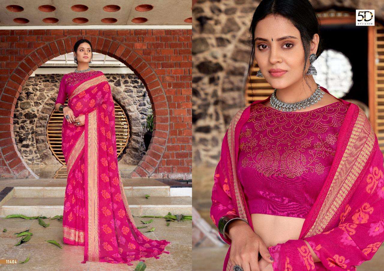 VANSHA BY 5D DESIGNER 11401 TO 11405 SERIES INDIAN TRADITIONAL WEAR COLLECTION BEAUTIFUL STYLISH FANCY COLORFUL PARTY WEAR & OCCASIONAL WEAR PURE GEORGETTE SAREES AT WHOLESALE PRICE