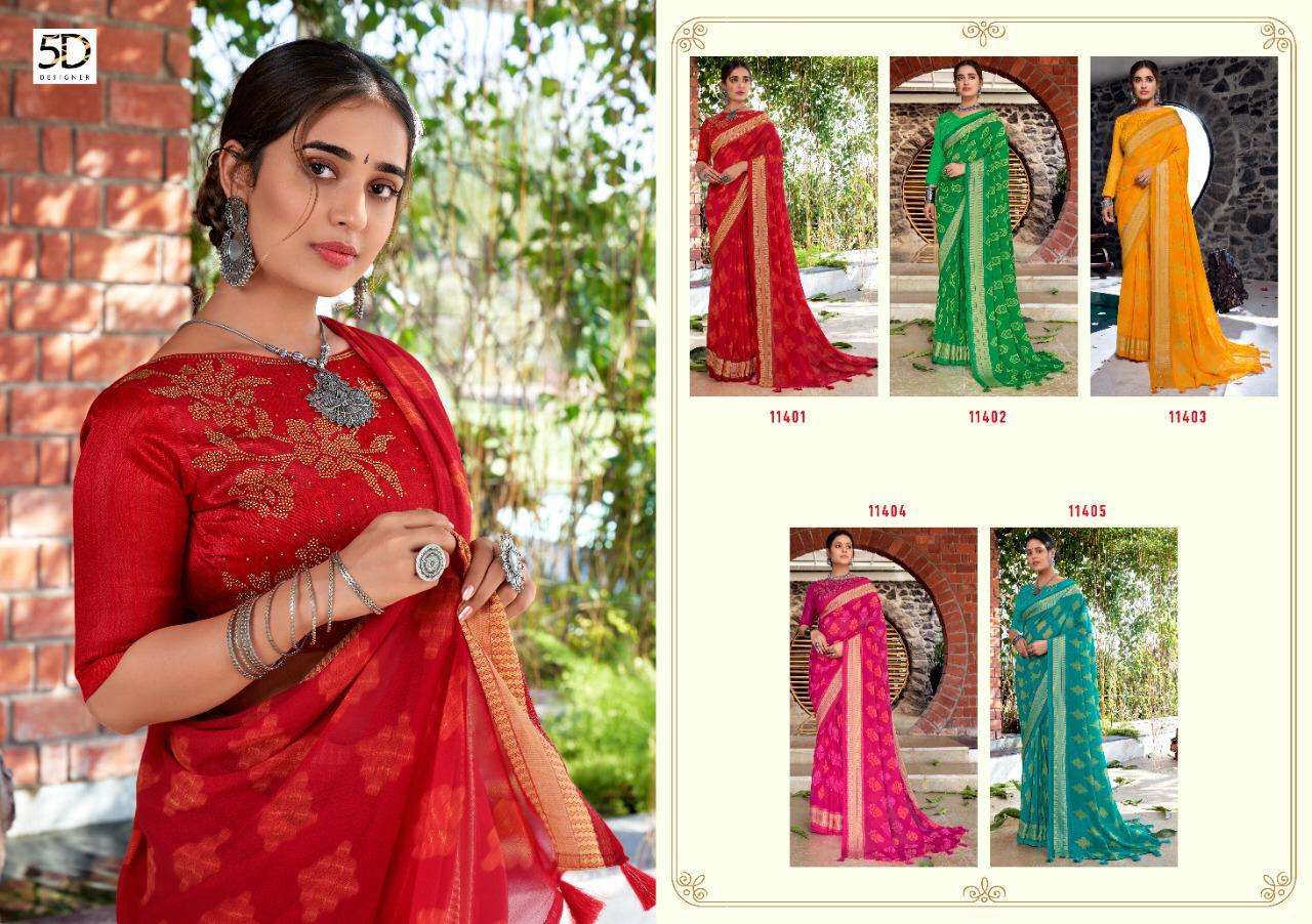 VANSHA BY 5D DESIGNER 11401 TO 11405 SERIES INDIAN TRADITIONAL WEAR COLLECTION BEAUTIFUL STYLISH FANCY COLORFUL PARTY WEAR & OCCASIONAL WEAR PURE GEORGETTE SAREES AT WHOLESALE PRICE