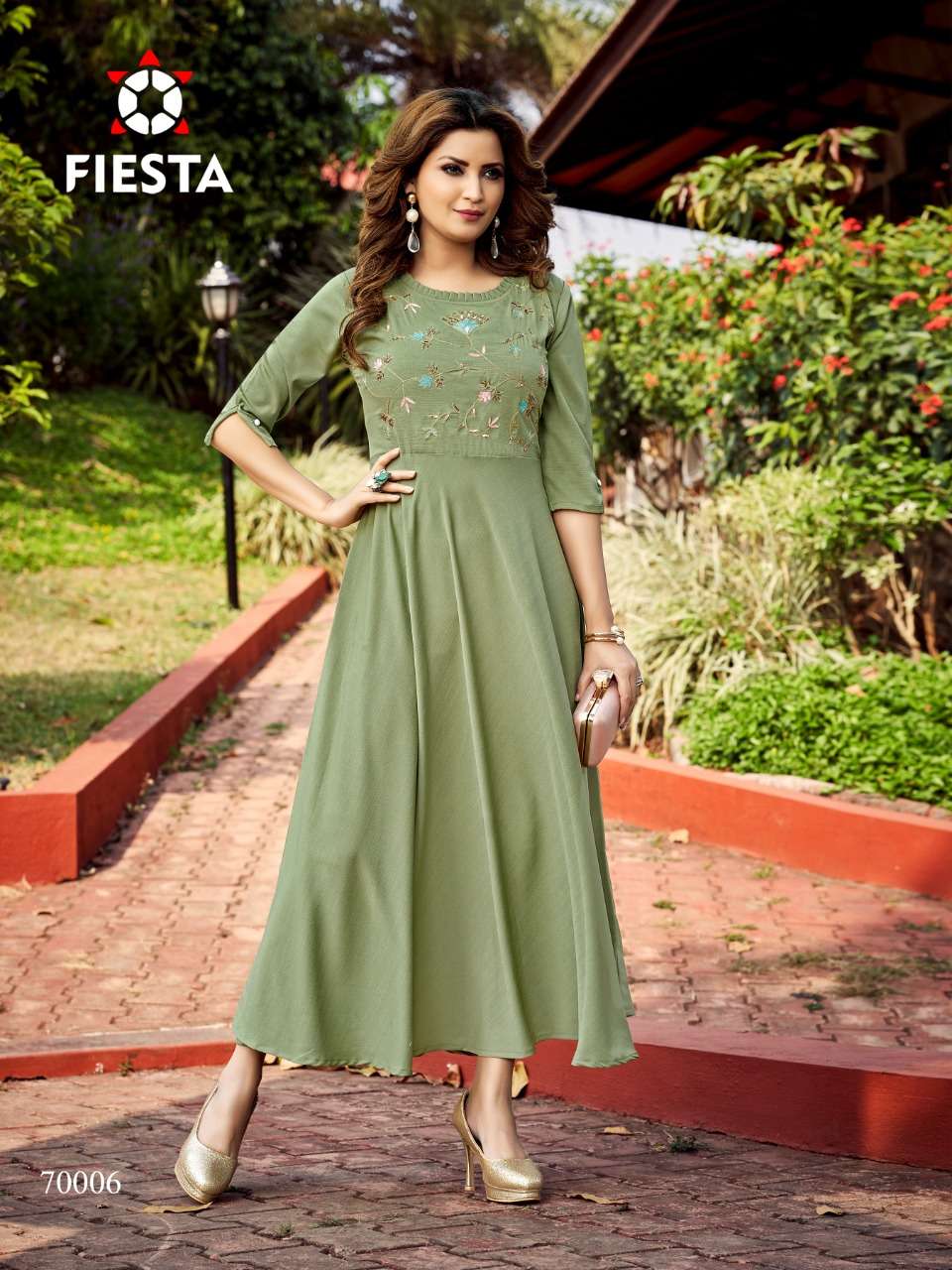 NUTAN BY FIESTA 70001 TO 70006 SERIES BEAUTIFUL STYLISH FANCY COLORFUL CASUAL WEAR & ETHNIC WEAR VISCOSE WITH WORK GOWNS AT WHOLESALE PRICE
