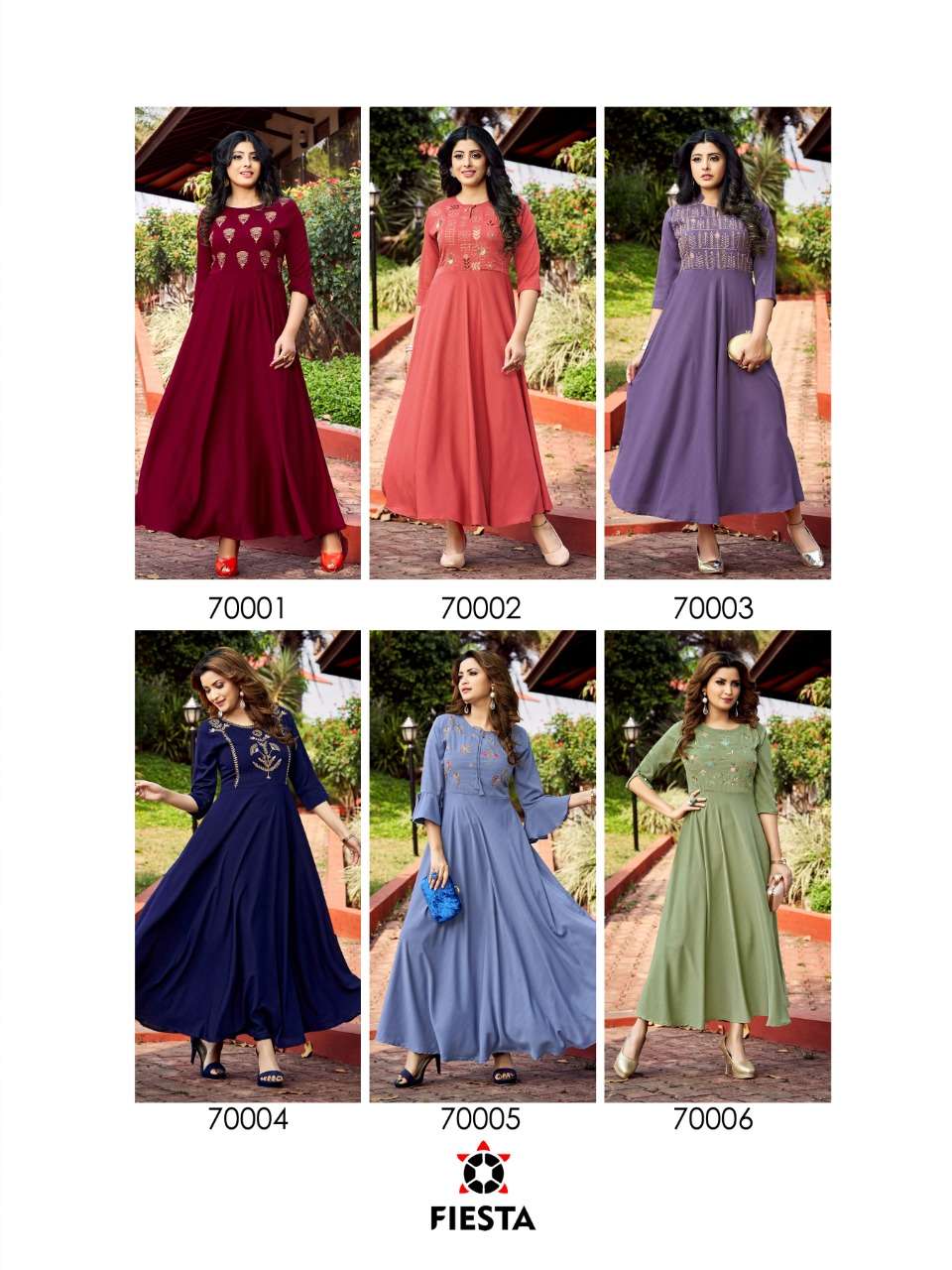 NUTAN BY FIESTA 70001 TO 70006 SERIES BEAUTIFUL STYLISH FANCY COLORFUL CASUAL WEAR & ETHNIC WEAR VISCOSE WITH WORK GOWNS AT WHOLESALE PRICE