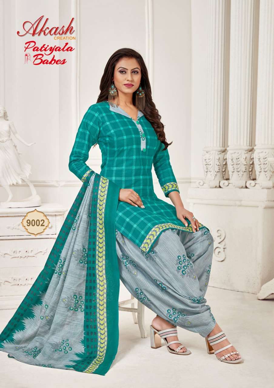 PATIYALA BABES VOL-9 BY AKASH CREATION 8001 TO 8010 SERIES INDIAN TRADITIONAL WEAR COLLECTION BEAUTIFUL STYLISH FANCY COLORFUL PARTY WEAR & OCCASIONAL WEAR PURE COTTON PRINT DRESSES AT WHOLESALE PRICE