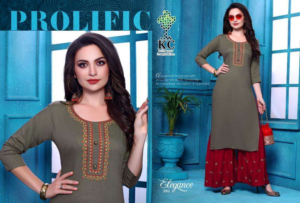 ELEGANCE VOL-3 BY KC 3001 TO 3008 SERIES DESIGNER COLLECTION BEAUTIFUL STYLISH FANCY COLORFUL PARTY WEAR & OCCASIONAL WEAR RAYON SLUB KURTIS WITH BOTTOM AT WHOLESALE PRICE