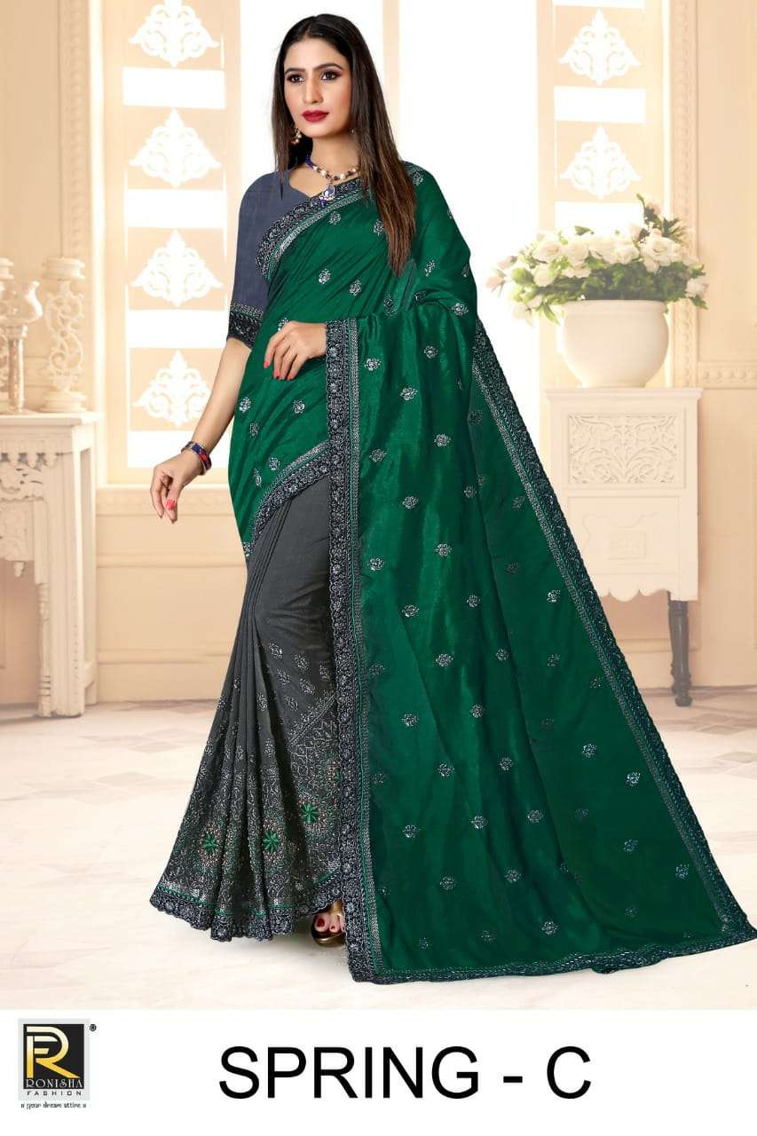 SPRING BY RONISHA FASHION A TO D SERIES INDIAN TRADITIONAL WEAR COLLECTION BEAUTIFUL STYLISH FANCY COLORFUL PARTY WEAR & OCCASIONAL WEAR VICHITRA SILK SAREES AT WHOLESALE PRICE