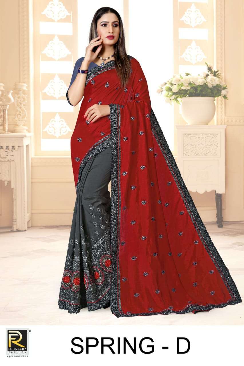 SPRING BY RONISHA FASHION A TO D SERIES INDIAN TRADITIONAL WEAR COLLECTION BEAUTIFUL STYLISH FANCY COLORFUL PARTY WEAR & OCCASIONAL WEAR VICHITRA SILK SAREES AT WHOLESALE PRICE