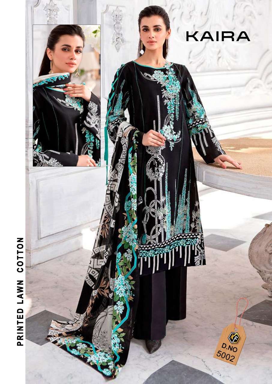 KAIRA LUXURY VOL-5 BY KEVAL FAB 5001 TO 5004 SERIES BEAUTIFUL SUITS STYLISH FANCY COLORFUL PARTY WEAR & OCCASIONAL WEAR PURE LAWN PRINT DRESSES AT WHOLESALE PRICE