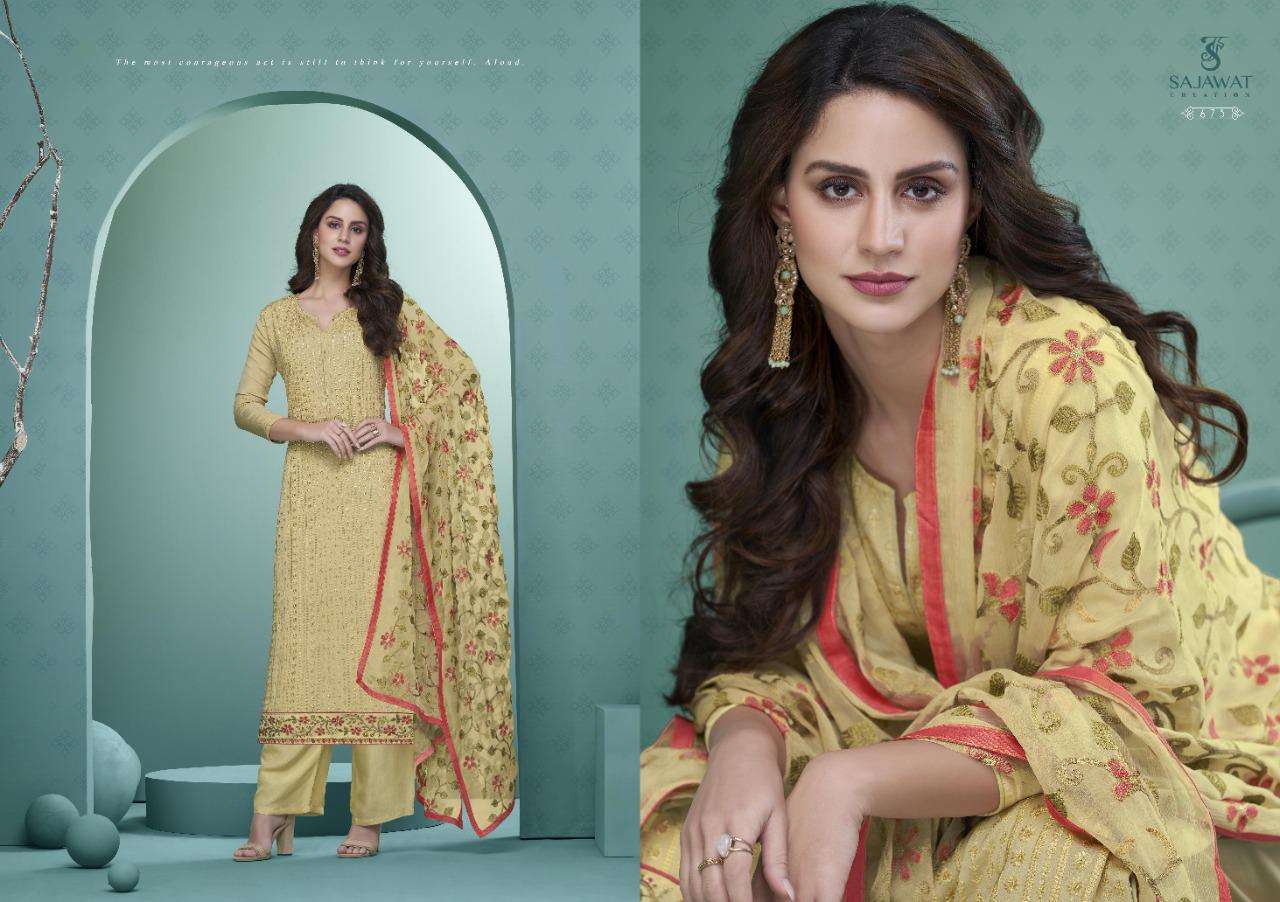 PANKHI VOL-1 BY SAJAWAT CREATION 671 TO 675 SERIES BEAUTIFUL STYLISH SUITS FANCY COLORFUL CASUAL WEAR & ETHNIC WEAR & READY TO WEAR HEAVY GEORGETTE EMBROIDERED DRESSES AT WHOLESALE PRICE