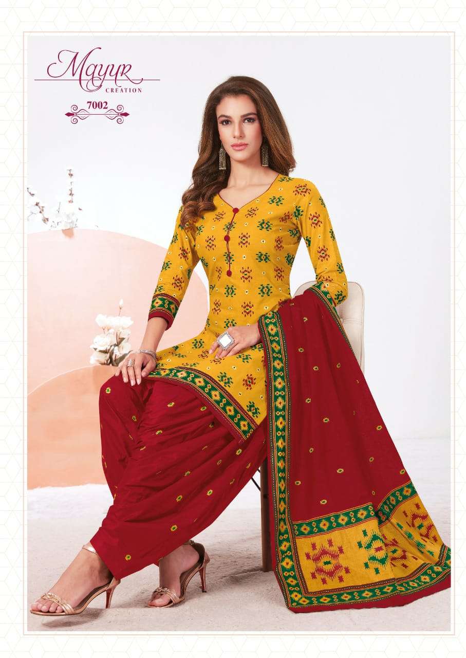 IKKAT VOL-7 BY MAYUR CREATION 7001 TO 7010 SERIES BEAUTIFUL SUITS STYLISH FANCY COLORFUL PARTY WEAR & OCCASIONAL WEAR PURE COTTON PRINT DRESSES AT WHOLESALE PRICE