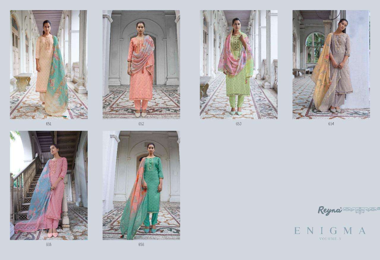 ENIGMA VOL-3 BY REYNA 651 TO 656 SERIES INDIAN TRADITIONAL WEAR COLLECTION BEAUTIFUL STYLISH FANCY COLORFUL PARTY WEAR & OCCASIONAL WEAR TUSSAR SILK DIGITAL PRINT WITH EMBROIDERY DRESSES AT WHOLESALE PRICE