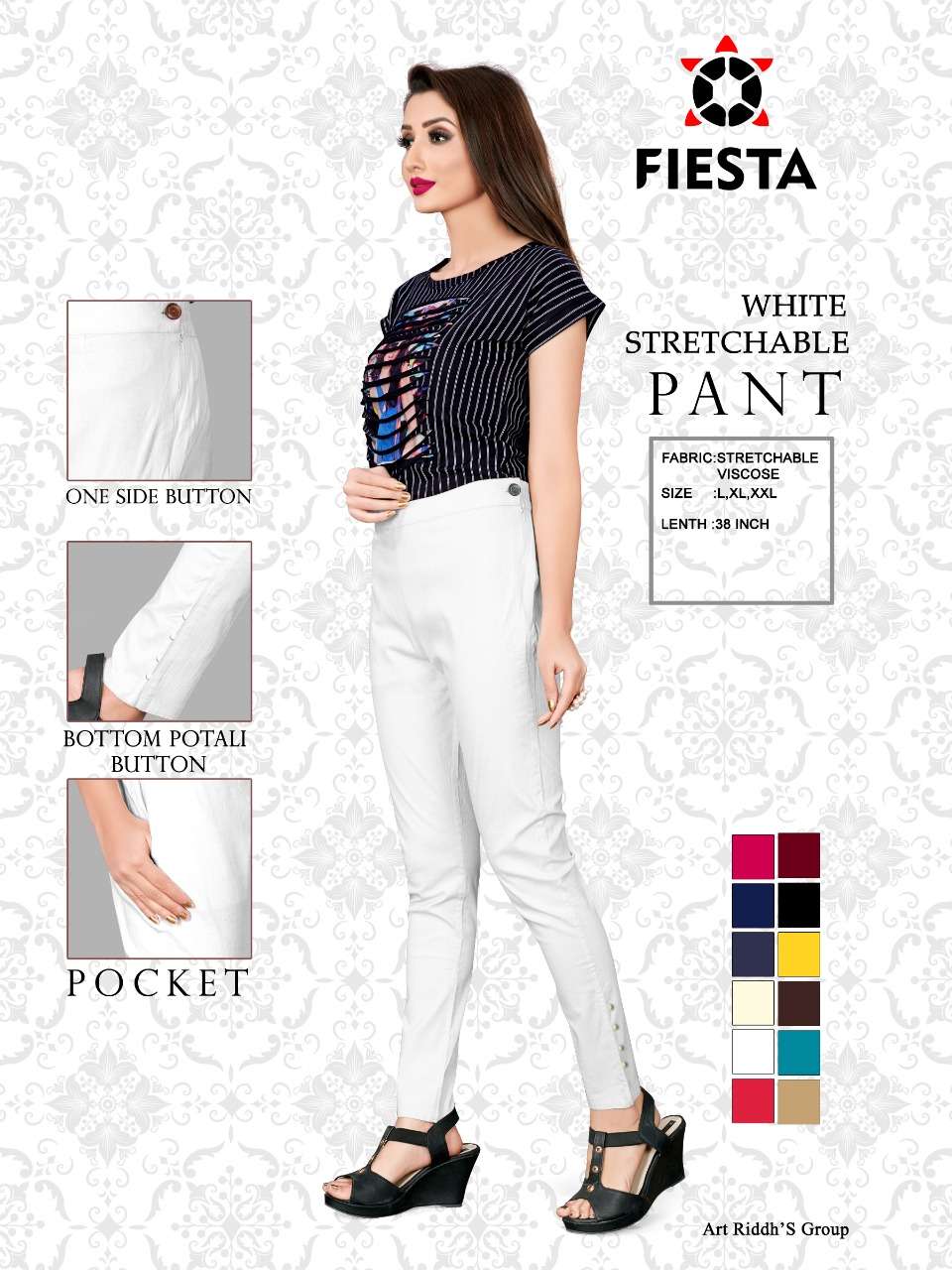 STRETCHABLE PANT BY FIESTA 01 TO 10 SERIES BEAUTIFUL STYLISH FANCY COLORFUL PARTY WEAR & ETHNIC WEAR STRETCHABLE VISCOSE PANTS AT WHOLESALE PRICE