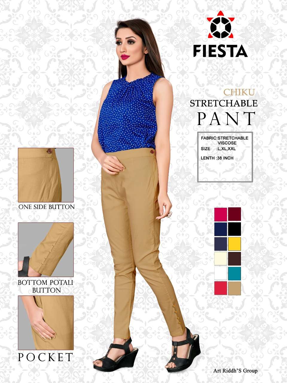 STRETCHABLE PANT BY FIESTA 01 TO 10 SERIES BEAUTIFUL STYLISH FANCY COLORFUL PARTY WEAR & ETHNIC WEAR STRETCHABLE VISCOSE PANTS AT WHOLESALE PRICE