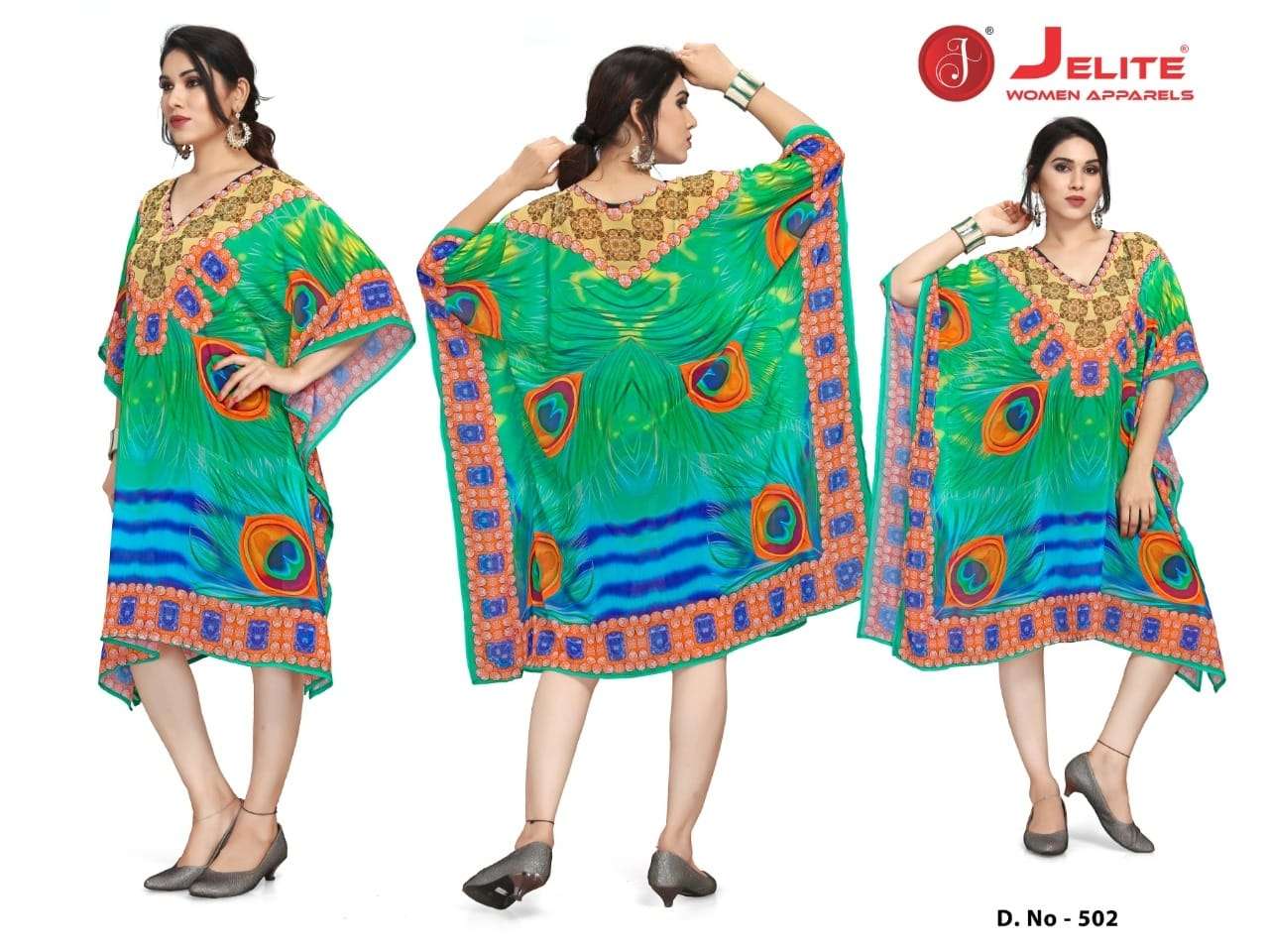 BEACH WEAR KAFTANS BY JELITE 501 TO 507 SERIES DESIGNER WEAR COLLECTION BEAUTIFUL STYLISH FANCY COLORFUL PARTY WEAR & OCCASIONAL WEAR WEIGHTLESS GEORGETTE PRINT GOWNS AT WHOLESALE PRICE