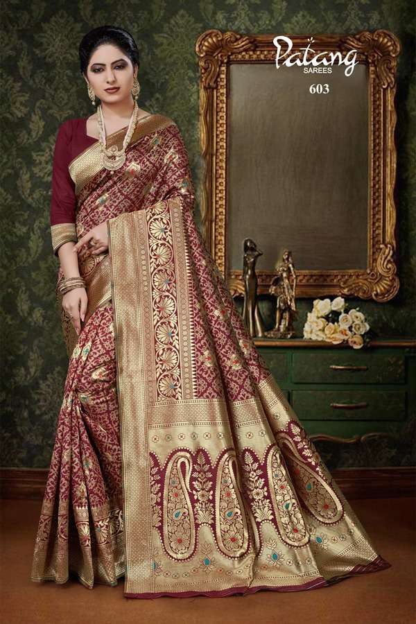 PARINEETI BY PATANG SAREES 601 TO 608 SERIES INDIAN TRADITIONAL WEAR COLLECTION BEAUTIFUL STYLISH FANCY COLORFUL PARTY WEAR & OCCASIONAL WEAR SILK SAREES AT WHOLESALE PRICE