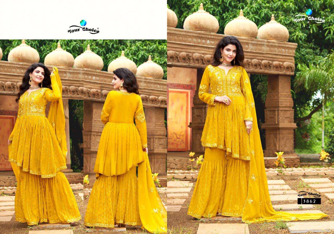 Fashion Zone By Your Choice 3862 To 3866 Series Beautiful Stylish Sharara Suits Fancy Colorful Casual Wear & Ethnic Wear & Ready To Wear Pure Georgette Embroidered Dresses At Wholesale Price
