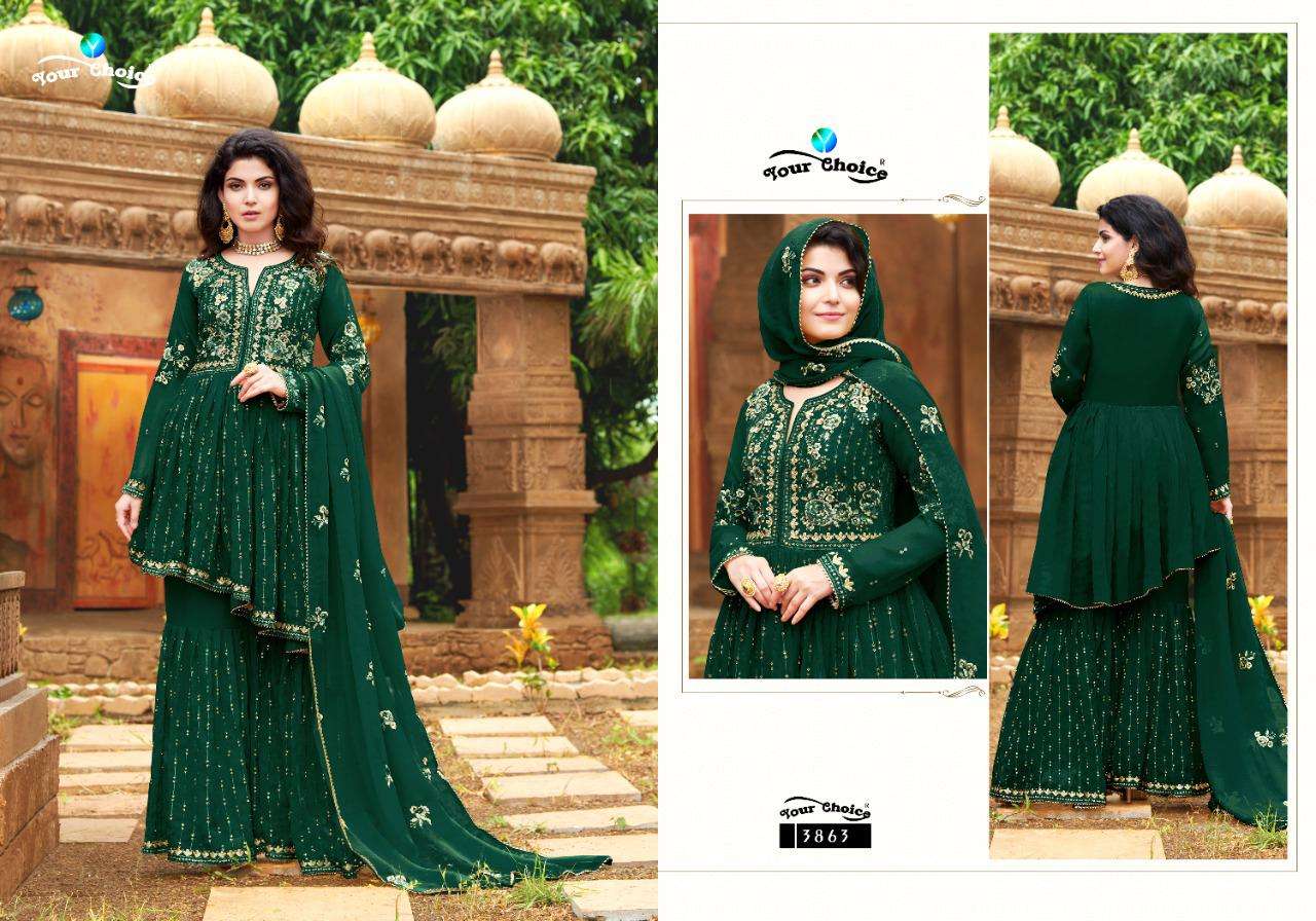 Fashion Zone By Your Choice 3862 To 3866 Series Beautiful Stylish Sharara Suits Fancy Colorful Casual Wear & Ethnic Wear & Ready To Wear Pure Georgette Embroidered Dresses At Wholesale Price
