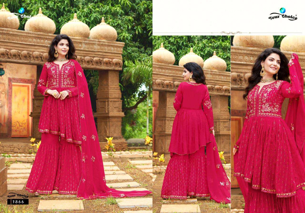 Fashion Zone By Your Choice 3862 To 3866 Series Beautiful Stylish Sharara Suits Fancy Colorful Casual Wear & Ethnic Wear & Ready To Wear Pure Georgette Embroidered Dresses At Wholesale Price