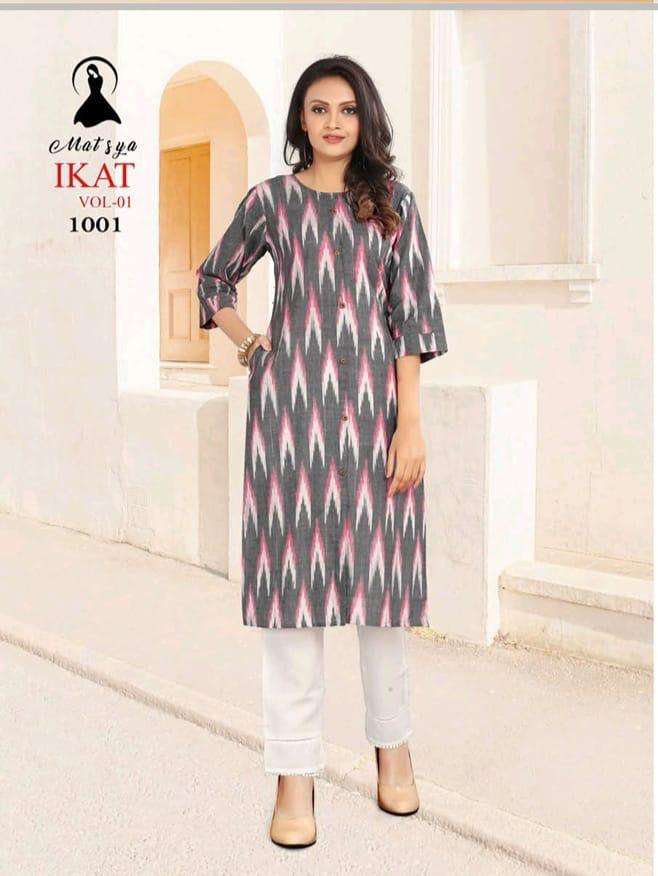 IKAAT VOL-1 BY MATSYA 1001 TO 1006 SERIES DESIGNER STYLISH FANCY COLORFUL BEAUTIFUL PARTY WEAR & ETHNIC WEAR COLLECTION HANDLOOM COTTON KURTIS AT WHOLESALE PRICE