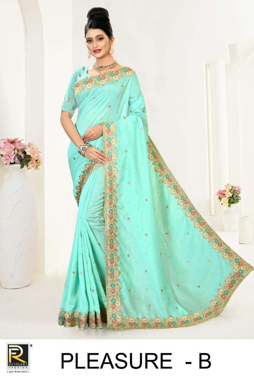 PLEASURE BY RONISHA FASHION A TO D SERIES INDIAN TRADITIONAL WEAR COLLECTION BEAUTIFUL STYLISH FANCY COLORFUL PARTY WEAR & OCCASIONAL WEAR VICHITRA SILK SAREES AT WHOLESALE PRICE